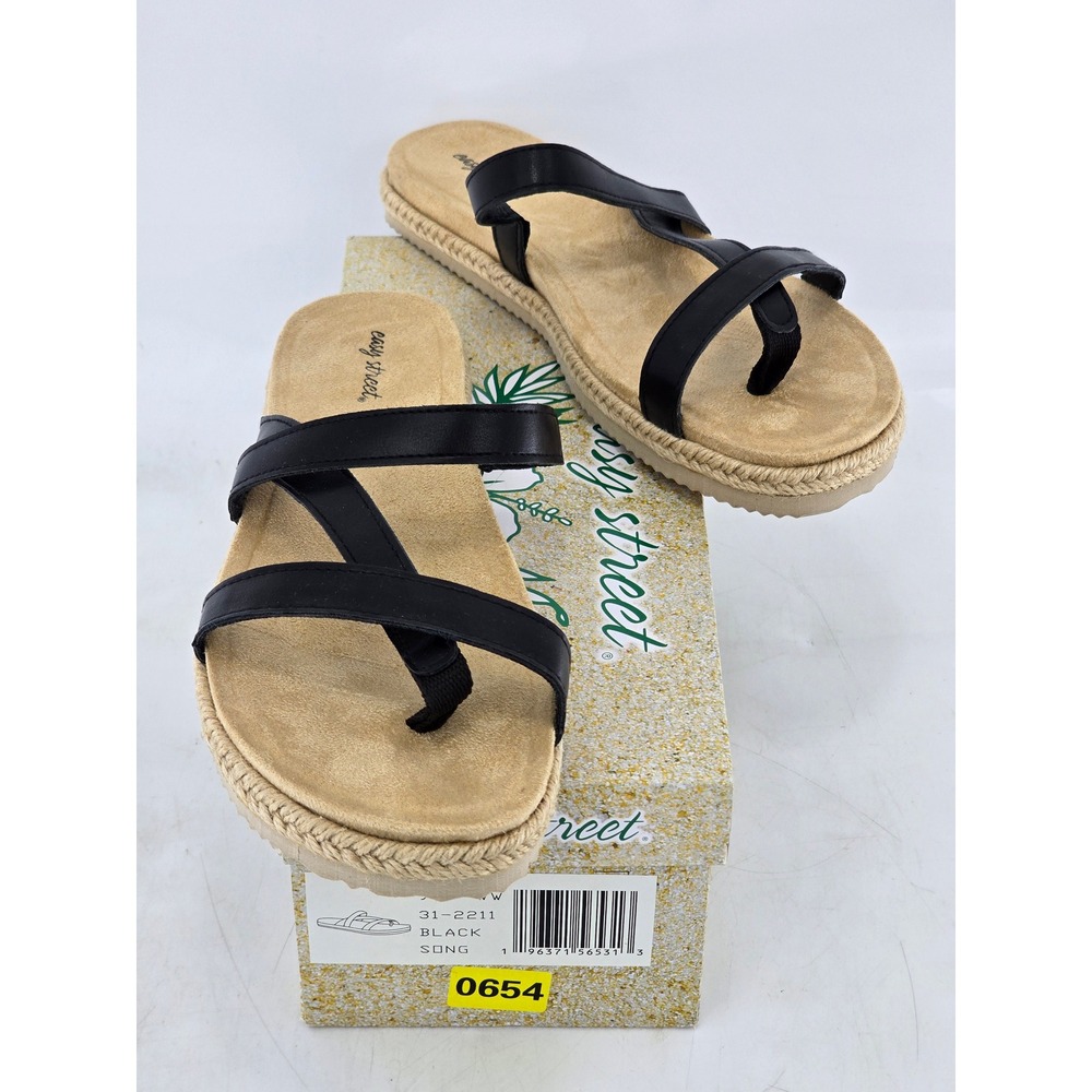Easy Street Song Sandals Womens 9 WW Black Strappy Espadrille - New